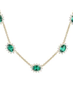 14k Gold Over Silver Lab-Created Emerald & White Sapphire Necklace