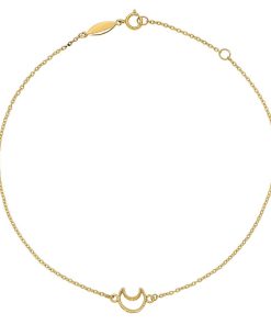 14k Gold Textured & Polished Open Moon Anklet