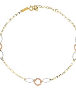 14k Gold Tri-Color Circle & Oval Anklet