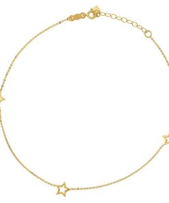 14k Gold Open Star Anklet