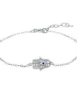 Aleure Precioso Sterling Silver Lab-Created Sapphire Hamsa Anklet