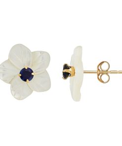 10k Gold Mother of Pearl & Lab-Created Sapphire Flower Stud Earrings
