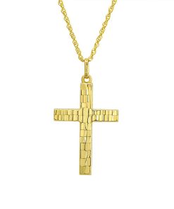 10k Gold Hammered Cross Pendant Necklace