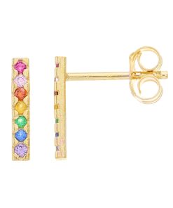 Au Naturale 14k Gold Rainbow Cubic Zirconia Bar Stud Earrings