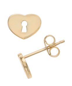 14k Gold Heart Lock Stud Earrings