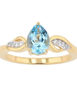14k Gold Over Silver Genuine Blue Topaz & White Cubic Zirconia Accent Ring
