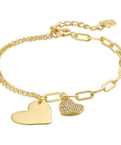14k Gold Over Silver Cubic Zirconia Hearts Adjustable Bracelet