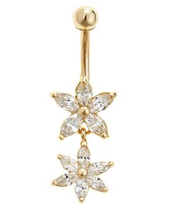 14K Gold Solid Double Flower Belly Ring