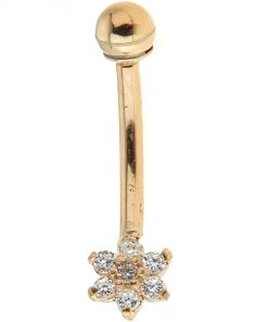 14k Gold Cubic Zirconia Flower Belly Ring