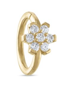 10k Gold Cubic Zirconia Flower Septum Clicker Nose Ring