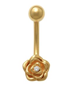 10k Gold Belly Ring With Flower Design