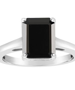 Alyson Layne Sterling Silver Emerald Cut Onyx Ring