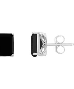 Alyson Layne Sterling Silver Emerald Cut Onyx Stud Earrings