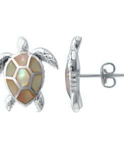 Aleure Precioso Silver Plated Abalone Inlay Turtle Stud Earrings