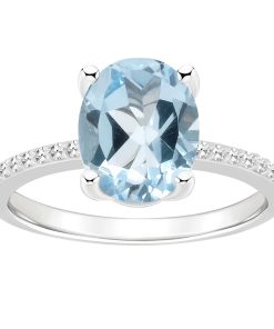 Alyson Layne Sterling Silver 10 mm x 8 mm Oval Gemstone & 1/10 Carat T.W. Diamond Ring