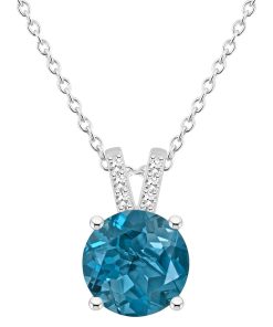 Alyson Layne Sterling Silver 8 mm Round Gemstone & Diamond Accent Pendant Necklace