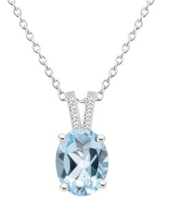 Alyson Layne Sterling Silver 10 mm x 8 mm Oval Gemstone & Diamond Accent Pendant Necklace