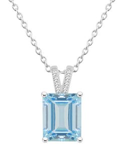 Alyson Layne Sterling Silver 10 mm x 8 mm Emerald Cut Gemstone & Diamond Accent Pendant Necklace