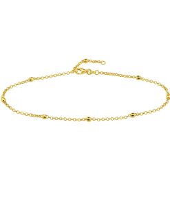 14k Gold Textured Bead Adjustable Station Anklet
