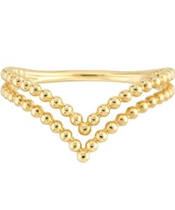 14k Gold Double Beaded Row Chevron Ring