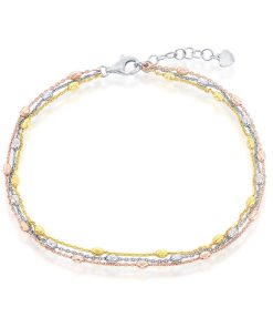 Argento Bella Sterling Silver Oval Textured Beaded Anklet