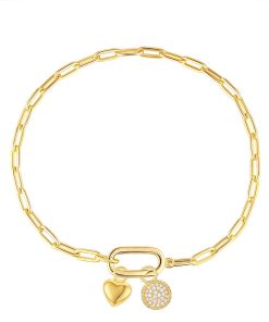 14k Gold Over Silver Cubic Zirconia Paper Clip Chain Charm Bracelet