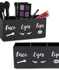 3 Slot Acrylic Makeup Brush Holders, Face Eyes Lips (7.9 x 3.75 x 2.8 in, 2 Pack)