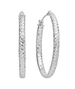 10k White Gold Textured Hoop Earrings