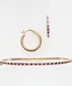 18k Gold Over Silver Ruby and Diamond Accent Bracelet and Earring Set