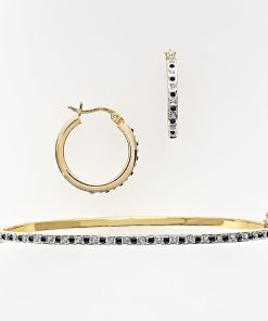 18k Gold Over Silver Sapphire and Diamond Accent Bracelet and Earring Set